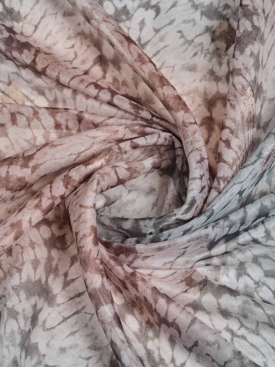 Grey Pure Cotton Tie And Dye Printed Banarasi Rich Pallu Saree With Zari Tassels Saree With Blouse Piece