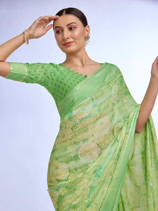 Green Georgette Saree With Blouse Piece