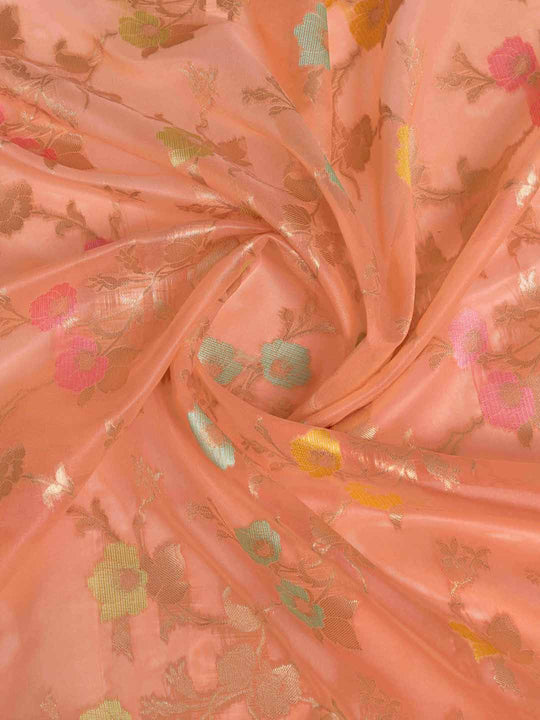 Peach Organza Banarasi Woven Rich Pallu With Blouse Piece