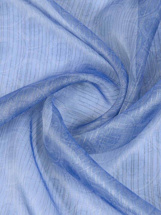 Blue Organza Zari Woven Printed Saree With Hand-Sequence Embellishment Saree With Blouse Piece