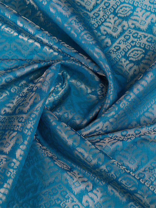 Indigo Blue Ikkat Woven Kajeevaram Silk Rich Pallu With Blouse Piece