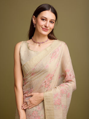 Yellow Tissue Saree With Blouse Piece