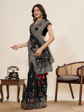 Black Cotton Saree With All Over Light Single Colour With Table Printed And Border Piping Saree With Blouse Piece