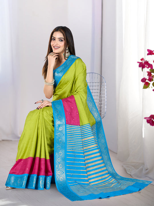 Pure Silk Woven Zari Saree With Jacquard Border And Blouse Piece