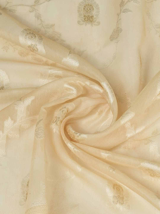 Yellow Pure Cotton Lucknowi Woven Printed Saree With Tassels Saree With Blouse Piece