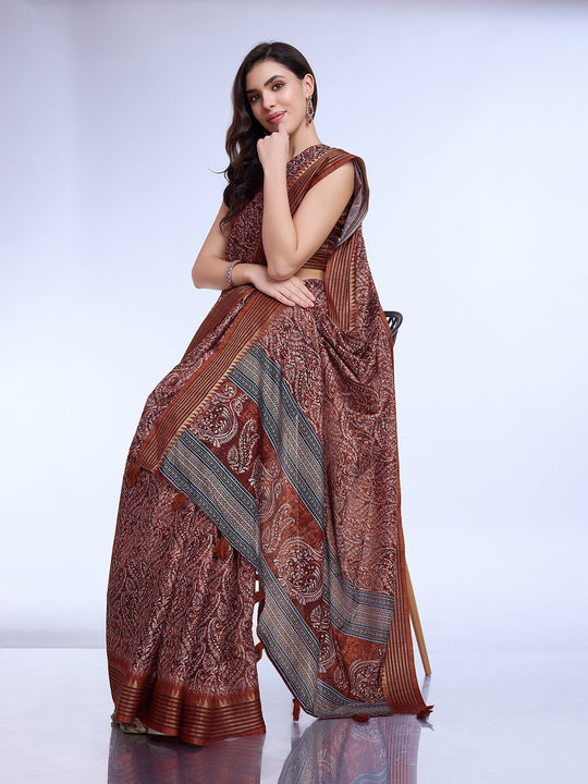 Maroon Poly Silk Daily Wear Saree With Blouse Piece