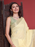 Yellow Linen Blend Saree With Blouse Piece