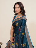 Teal Blue Soft Silk Sarees Premium Two Tone Satin Fabric With Unique Pathani Type Designs Saree With Blouse Piece