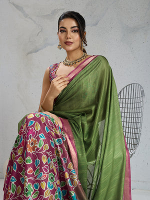 Pure Chiffon Digital Printed Woven Saree With Woven Border And Fancy Tassels