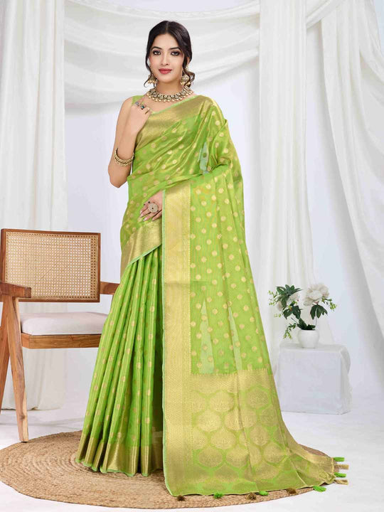 Green Pure Tissue Silk Banarasi Saree With Brocade Blouse Piece
