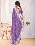 Purple Poly Georgette Festive Wear Saree With Blouse Piece