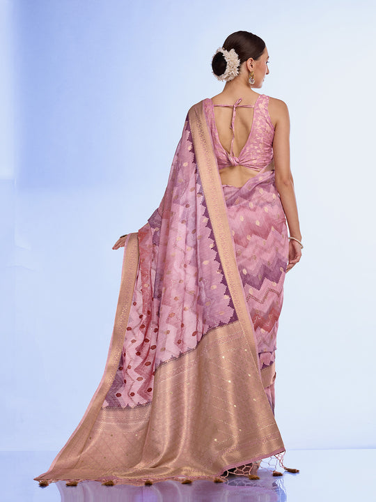 Purple Cotton Blend Saree With Blouse Piece