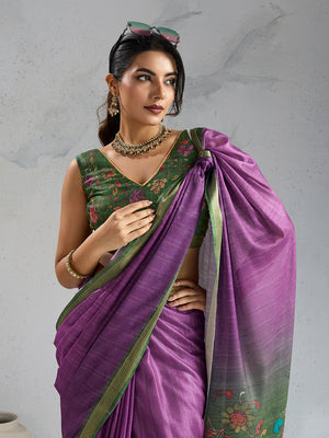 Pure Chiffon Digital Printed Woven Saree With Woven Border And Fancy Tassels