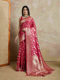 Red Pure Satin Banarasi Saree With Tassels Saree With Blouse Piece