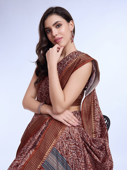 Maroon Poly Silk Daily Wear Saree With Blouse Piece