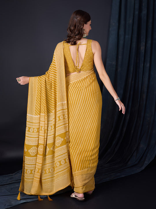Mustard Poly Georgette Saree With Blouse Piece
