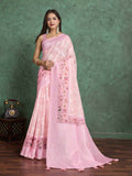 Pink Pure Cotton Lucknowi Woven Printed Saree With Tassels Saree With Blouse Piece