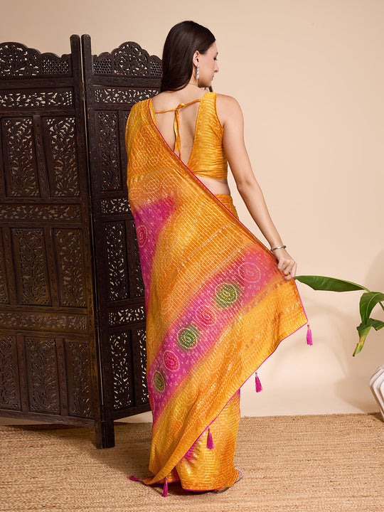 Yellow Weightless Poly Chiffon Saree With Blouse Piece