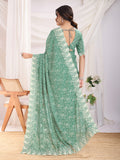 Sea Green Poly Georgette Festive Wear Saree With Blouse Piece