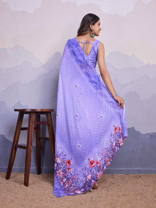 Purple Poly Chiffon Saree With Blouse Piece