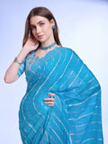 Blue Poly Chiffon Festival Saree With Blouse Piece