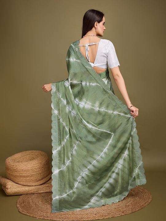 Green Organza Party Wear Saree With Blouse Piece