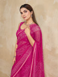Pure Chiffon Bandhani Printed Saree With Viscose Woven Border And Blouse Piece