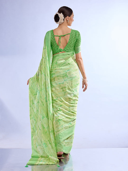 Green Georgette Saree With Blouse Piece
