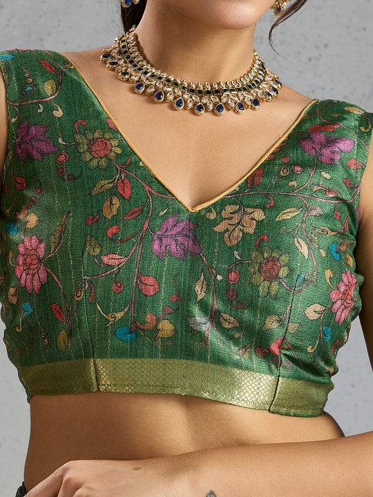 Pure Chiffon Digital Printed Woven Saree With Woven Border And Fancy Tassels