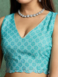 Poly Chiffon Leheriya Printed Saree With A Floral Touch And Swaroski Work With Scalloping