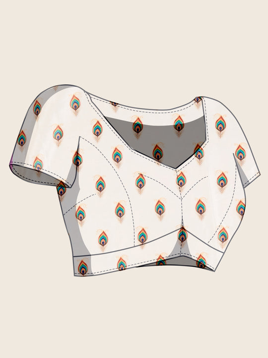 Soft Cream Chinon Saree All Over Single Colour Printed Saree With Blouse Piece