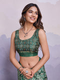 Teal Poly Silk Festival Saree With Blouse Piece
