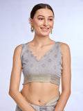 Grey Tissue Linen Blend Saree With Blouse Piece