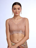 Brown Linen Blend Saree With Blouse Piece