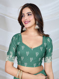 Poly Georgette Geometric Print Saree With Embroidery And Scaloping Work With Unstitched Blouse Piece