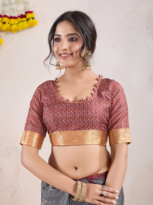 Grey Poly Crepe Festive Wear Saree With Blouse Piece