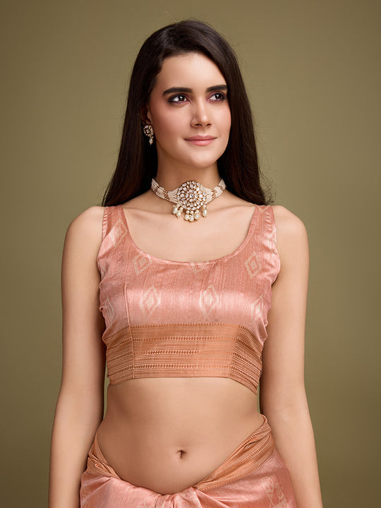 Orange Silk Blend Saree With Blouse Piece