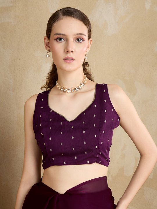 Embellished Mirror Work Organza Saree With Blouse Piece