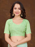 Mintgreen Crepe Georgette Gold Foil Embellished Printed Saree With Blouse Piece