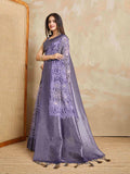 Purple Pure Cotton Tie And Dye Printed Banarasi Rich Pallu Saree With Zari Tassels Saree With Blouse Piece