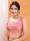 Pink Poly Crepe Party Wear Saree With Blouse Piece