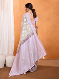 Purple Pure Cotton Lucknowi Woven Banarasi Saree With Ombre Floral Prints