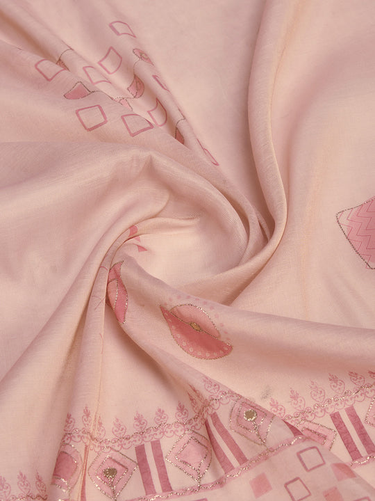 Pink Silk Blend Saree With Blouse Piece