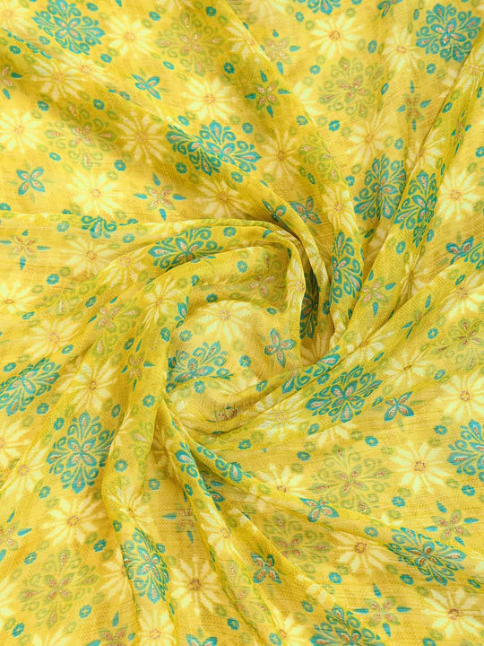 Green Pure Chiffon Viscose Border Block Printed Saree With Blouse Piece