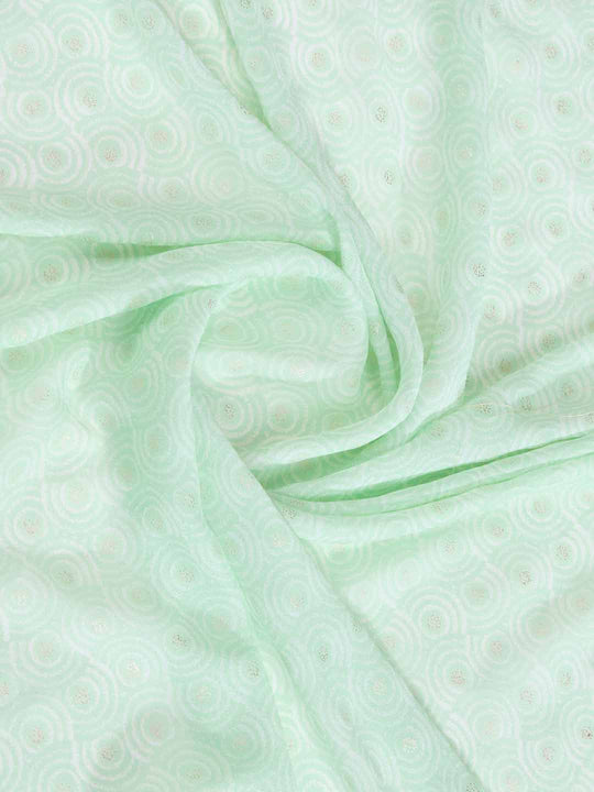 Mintgreen Crepe Georgette Gold Foil Embellished Printed Saree With Blouse Piece