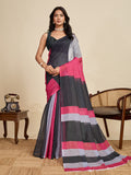 Multicolour Linen Saree With Jari Border All Over Single Colour Printed Saree With Blouse Piece