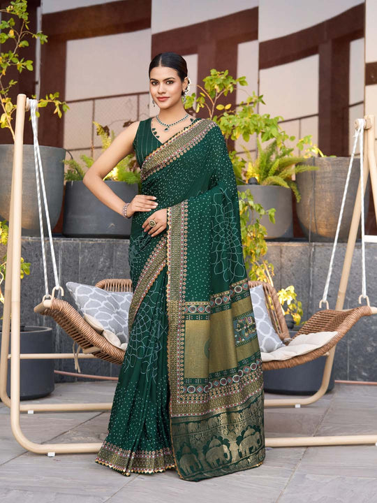 Green Silk Saree With Blouse Piece