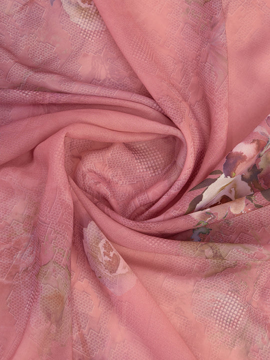 Pink Poly Crepe Party Wear Saree With Blouse Piece