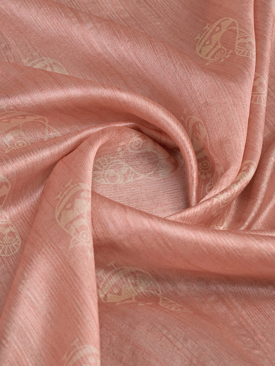 Orange Silk Blend Saree With Blouse Piece