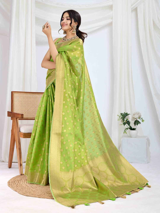 Green Pure Tissue Silk Banarasi Saree With Brocade Blouse Piece